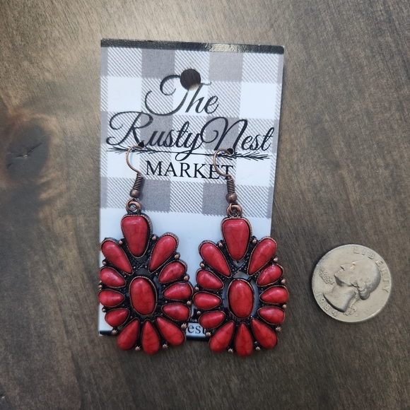 Red Beaded Dangle Earrings NWT - Picture 3 of 3